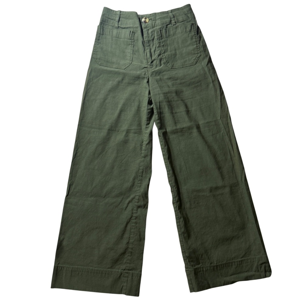 Maeve Anthropologie The Colette Wide Leg Pants Olive Green Linen Blend 25 SKU142